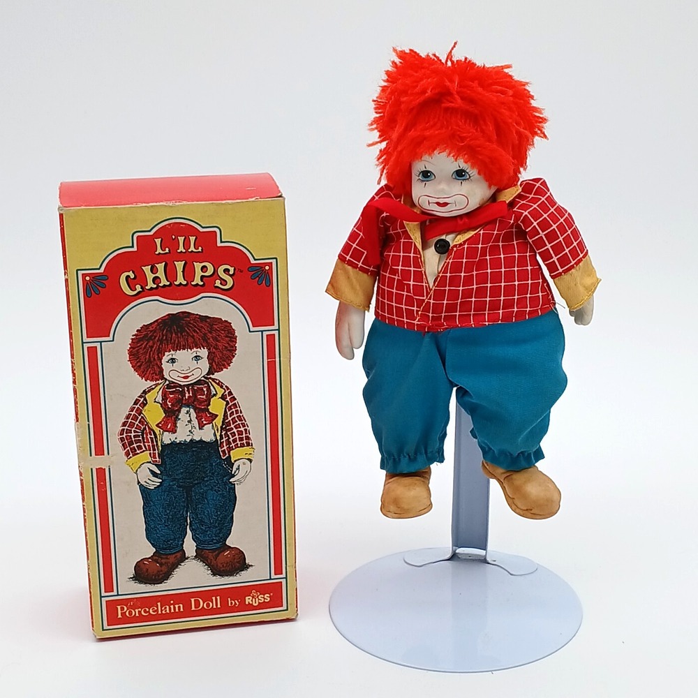 'Li'l Chips' 7" Porcelain Clown Doll by Russ Berrie and Company Style 1962